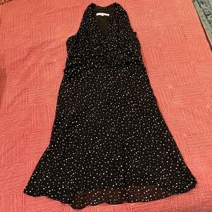 Evan Picone Black / White Dotted lined Midi Dress